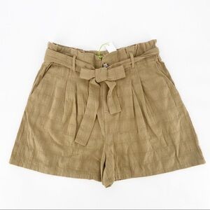 NWT GOOD LUCK GEM High Waist Paperbag Olive Shorts XL